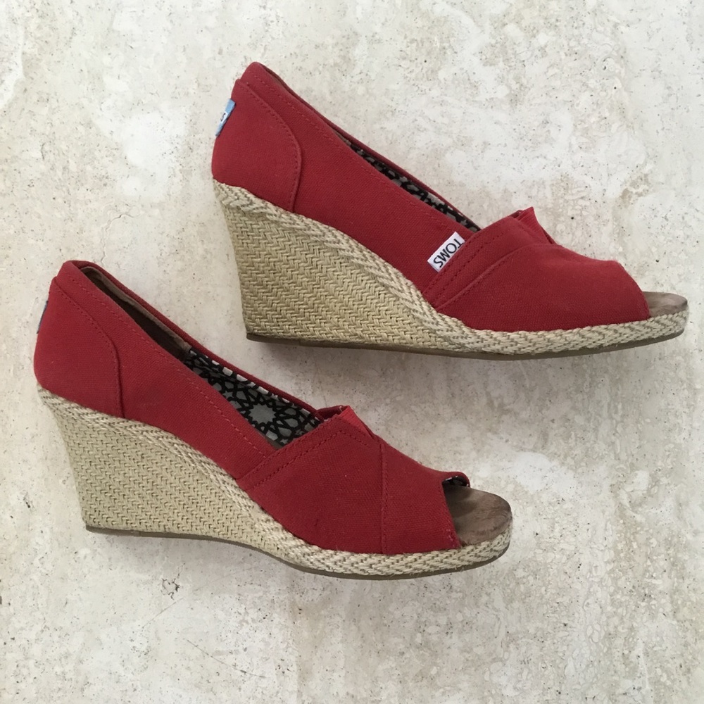 Toms Calypso Red Canvas & Hemp Wedges - Size 9.5 - image 2